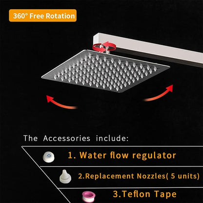 BESy 8 Inch Rain Shower Head, 8" Square Rainfall & High Pressure Stainless Steel Bath Shower Head, 1/16" Ultra Thin, Waterfall Full Body Coverage with Silicone Nozzle, Non Fingerprint Brushed Finish