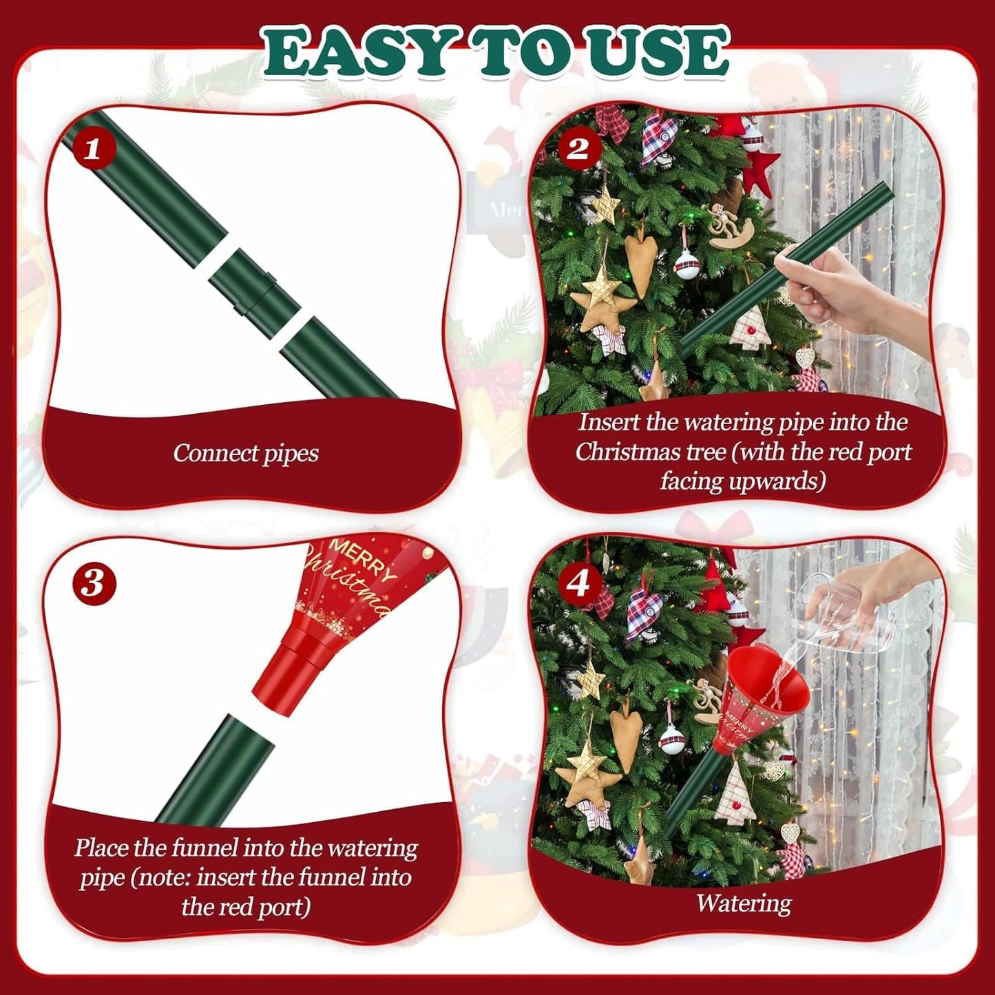 IPOOLTENG 2PCS Christmas Tree Watering Funnel 6 Tube 2 Funnels 75 Inch - 6 Section Plastic Christmas Tree Funnel, Long Funnels for Watering, Best Gifts for Your Parents to Water Tree