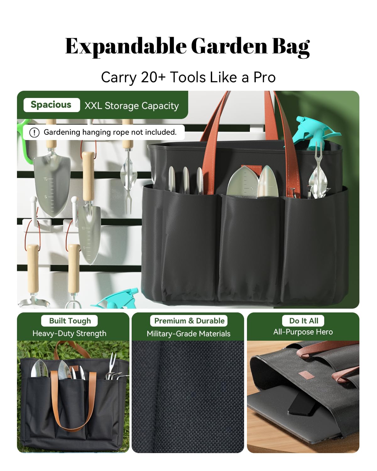 VerdantVibes 9-Piece Garden Tool Set - Heavy Duty Gardening Hand Tools with Ergonomic Non-Slip Grips, Rust-Resistant Shovel, Trowel, Rake, Pruner & Storage Bag - Ideal Gardening Gifts for Women