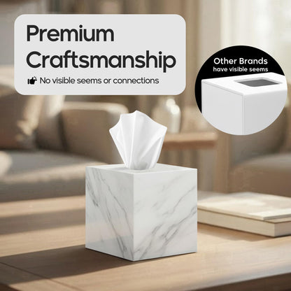 Tissue Box Cover Holder Square Marble Tissue Box Holder Bathroom Vanity Nightstand Bedroom Livingroom Decorative Decor Toilet Organizer Tissues (Marble, Square)