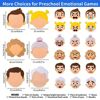 WOBOX 113 Pcs Emotion Learning Felt Board Set for Kids, Montessori Sensory Toys, Interactive Storytelling Kit with 6 Facial Expressions, Early Education Tool for Toddlers