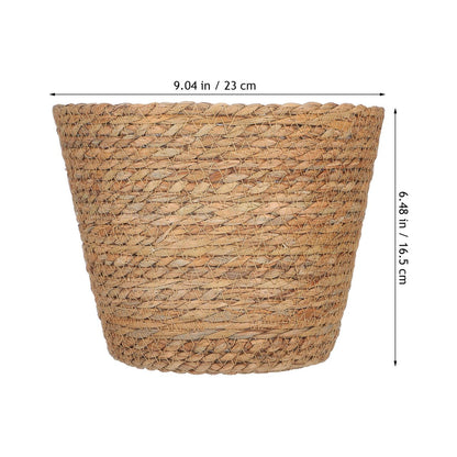 Wicker Planter Baskets with Plastic Liner: 2Pcs Round Seagrass Planter Storage Baskets, Straw Woven Rattan Flower Plants Pot Covers for Indoor Outdoor, Rustic Boho Farmhouse Decor 9 X 9 X 6.5''