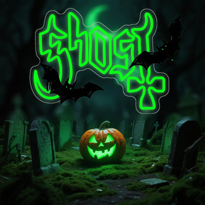 Ghost Neon Sign, Green LED Wall Light (12.2"x16.5")