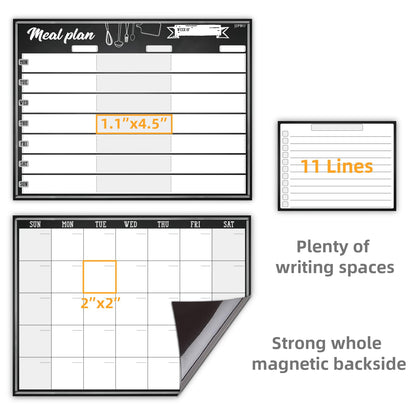JJPRO Magnetic Monthly Calendar and Meal Planning Board Set for Fridge-Dry Erase Monthly Calendar for Refrigerator, Menu Whiteboard -Bonus to-do Notepad