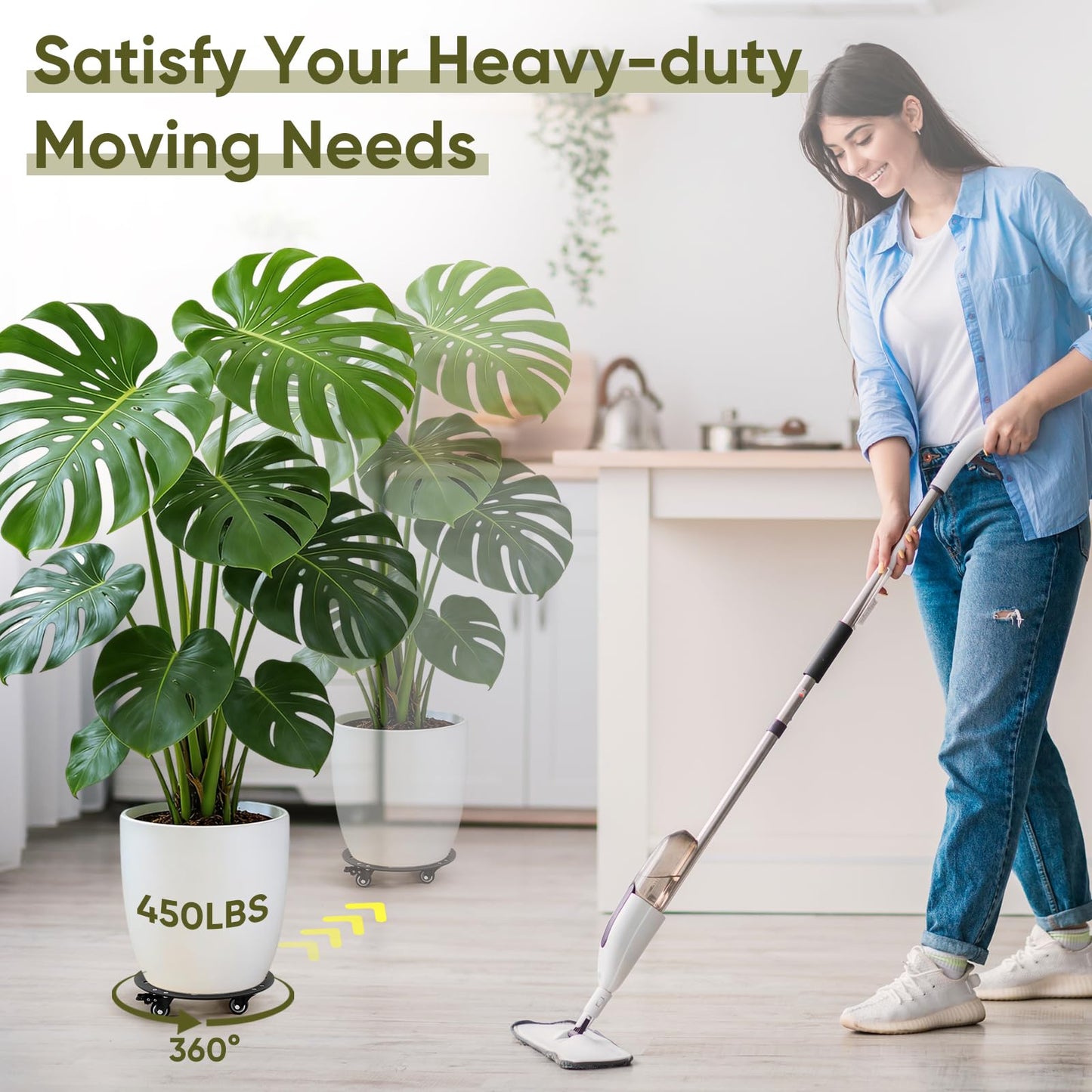 XZWMY 12‘’ Plant Caddy with Wheels,Heavy Duty 3mm Thick Steel Rolling Plant Stand,Plant Pot Mover for Large Flower Pots and Planters, Plant Dolly,450lb
