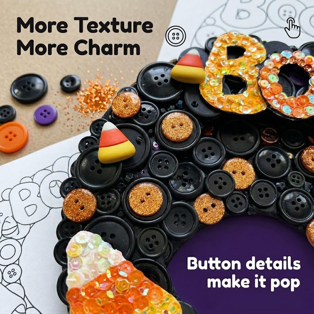 DIY Halloween Button Wreath Craft Kit with Buttons & Embellishments