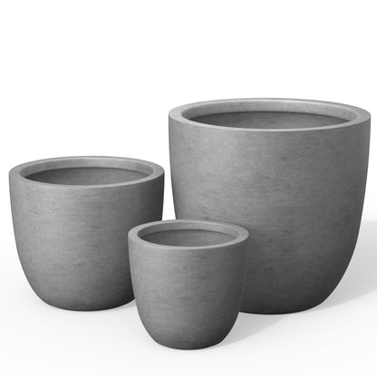 Kante Round Concrete Planter Set of 3, Large Outdoor Indoor Plant Pots with Drainage Hole, 10/14/18-Inch Diameter Flower Pots for Patio, Garden and Home, Gray