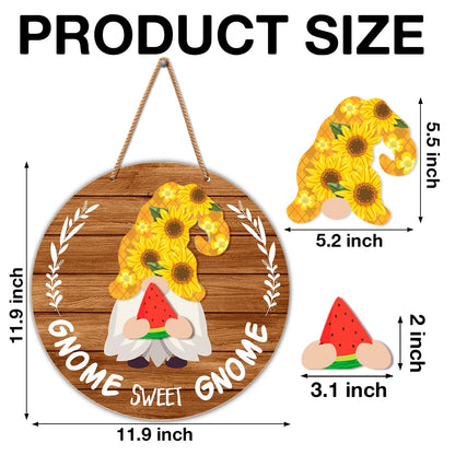 Interchangeable Gnome Welcome Sign Summer Patriotic 4th of July Door Decoration, Changeable Seasonal Front Porch Decor Wood Wreath Gnome Gifts for Spring Fall Winter All Seasons Holiday, Light Brown