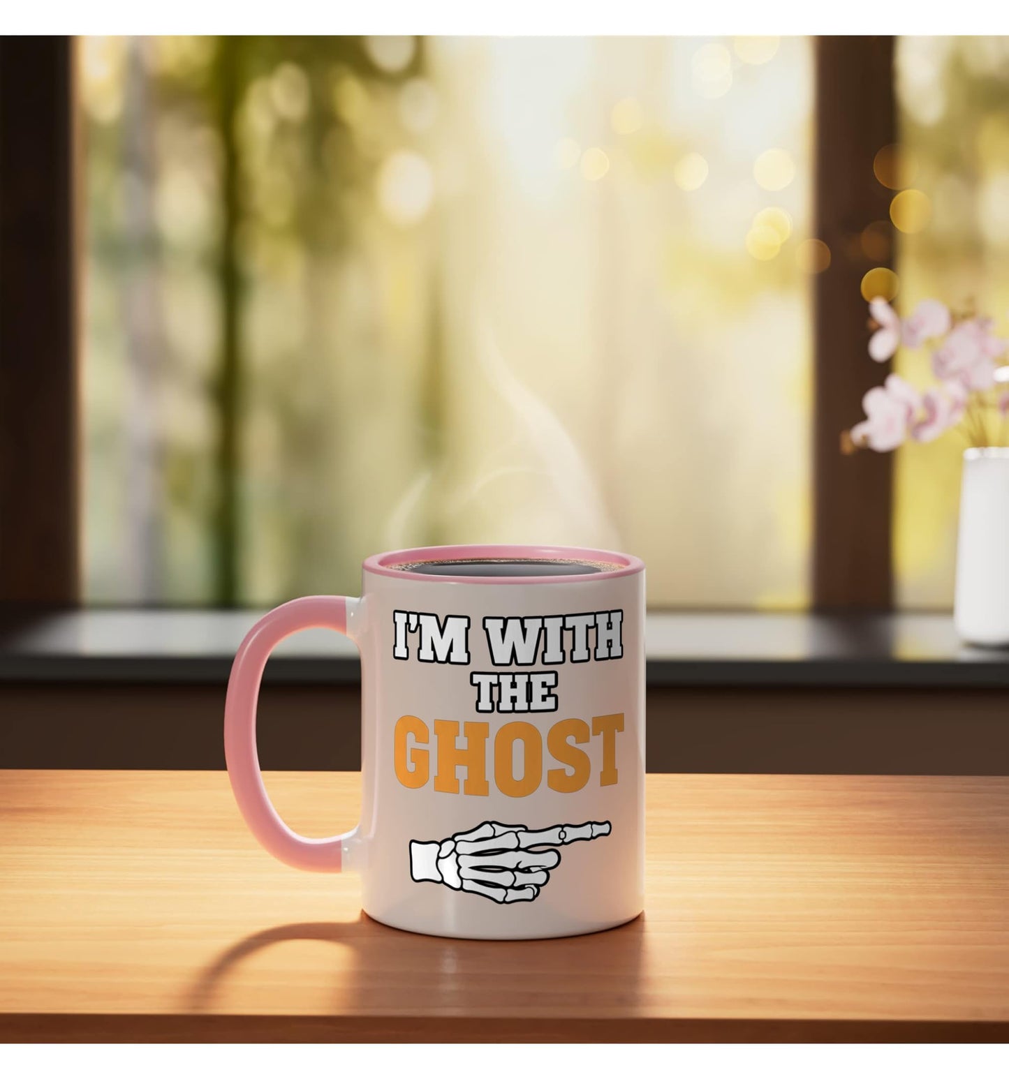 Couples Halloween I'm With The Ghost Matching Costume -Point Ceramic Mug, Pink/White