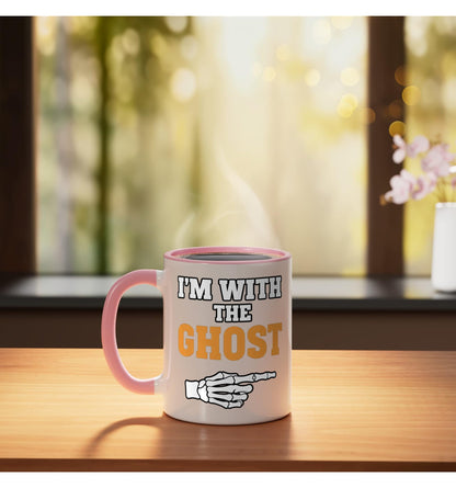 Couples Halloween I'm With The Ghost Matching Costume -Point Ceramic Mug, Pink/White