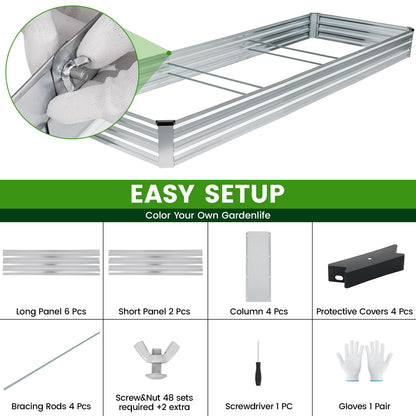 G GOOD GAIN 12x4x1ft Galvanized Raised Garden Bed, Heavy-Duty Metal Planter Boxes Outdoor for Vegetables Flowers Herbs, Silver(1 Pack)
