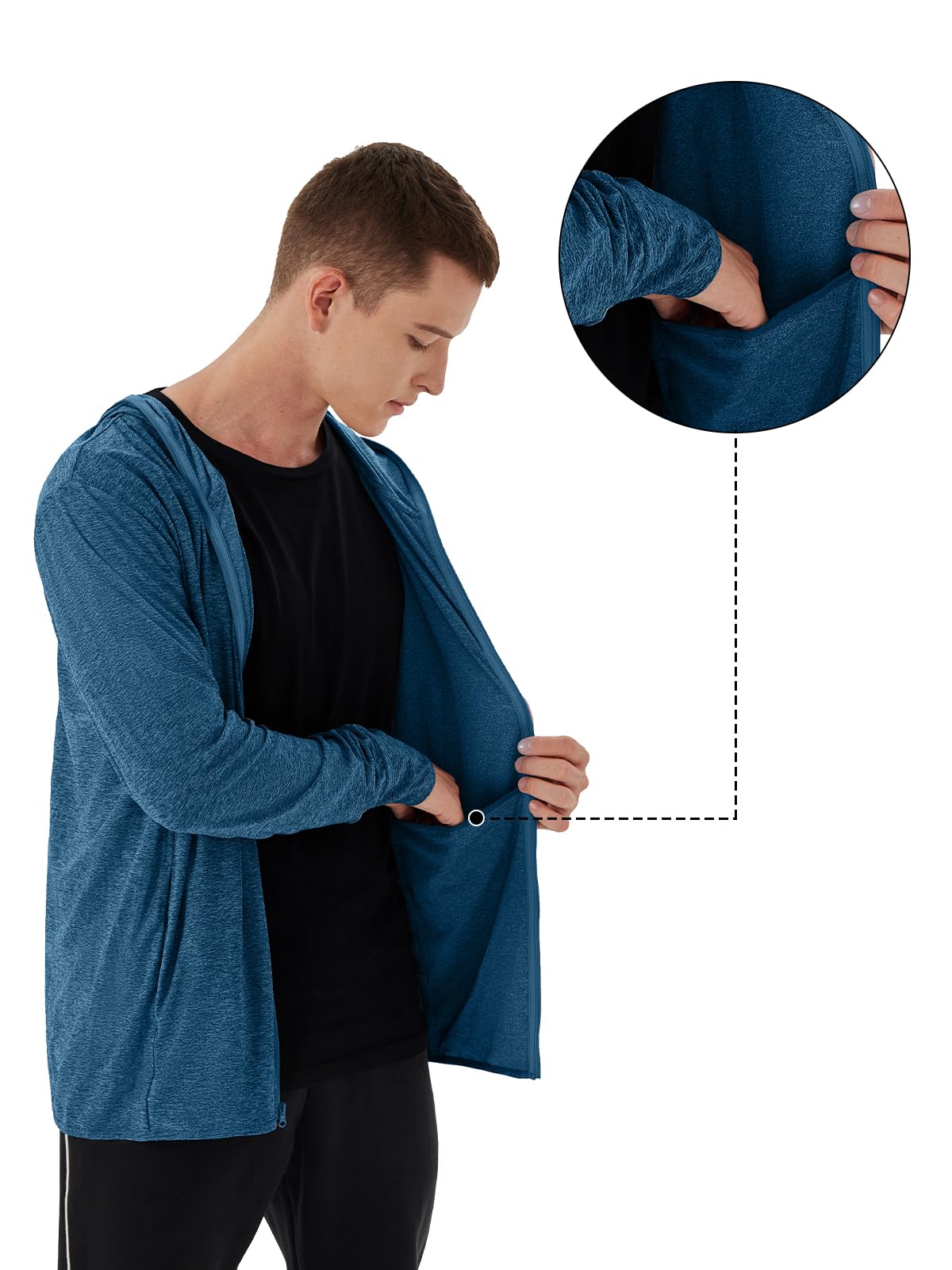 Woitury Mens UPF 50+ UV Full Zip Sun Protection Jacket Hoodie with Pockets Lightweight Fishing Hiking Cooling Shirts Dark blue 5XL