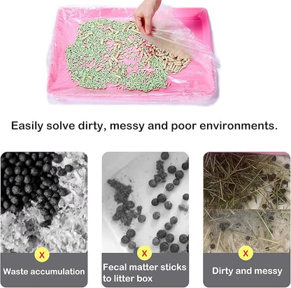 Small Animal Cage Liners Disposable, 50 PCS Large Rabbit Cage Tray Liner Pet Litter Pan Bags Plastic Film Cover for Guinea Pig Bunny Bird Chinchilla Hedgehog (Extra Large)