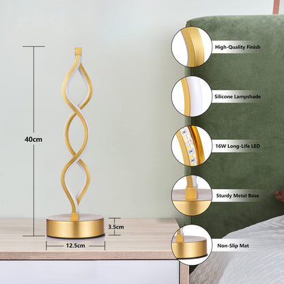 NUÜR Gold Infinity Spiral LED Table Lamp, Lamps for Bedrooms Dimmable Metallic Bedside Lamp with Touch Controller, 3 Colour Temperature, 15.8 Inch Height for Living Room