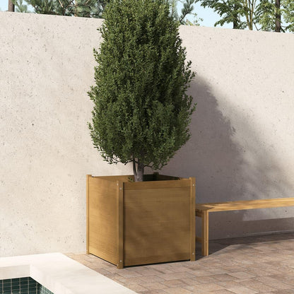 WRJENFSC Large Square Solid Pinewood Planter Box Honey Brown Outdoor for Gardens Terraces Patios Durable Spacious Raised Garden Bed Alternative Natural Wood Finish