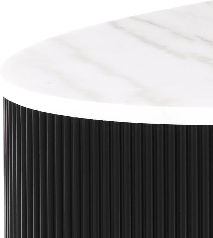 Furniture of America Beryl Modern Oval White Genuine Marble Top Coffee Table with Fluted Pedestal Base and Gold Stainless Steel Accent, Low Profile Table for Living Room, Home Office, Black