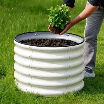 SnugNiture Raised Garden Bed, 2 PCS 2×2×1.5ft Round Galvanized Outdoor Planter Box, 17" Tall Deep Metal Garden Bed Kit for Planting Vegetables, Fruits, Flowers, White