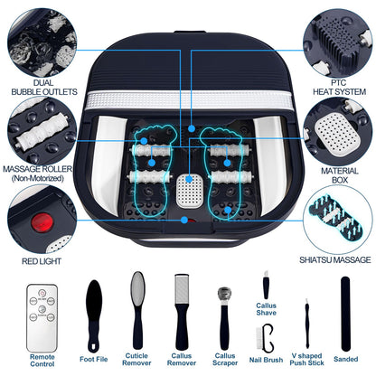 UNIFULL Collapsible Foot Bath Spa with Heat, Remote Control, Massage Rollers, Bubble, Foot Pedicure Kit, Red Light, Pedicure Foot Spa, Foot Bath for Gifts
