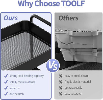 TOOLF 5-Tier Metal Rolling Cart with Wheels, Storage Utility Organizer Cart for Kitchen, Bathroom, Office, Baby Essentials & Makeup - Lockable Casters, Easy Assembly, Large Capacity, Black