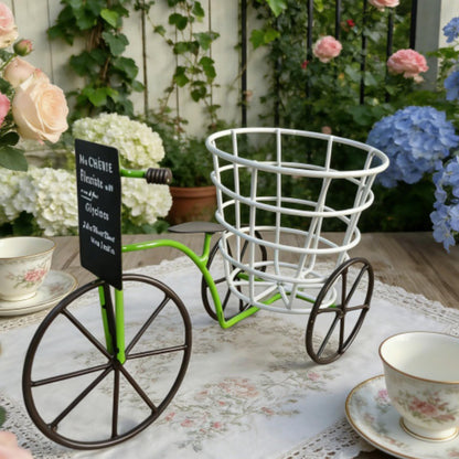 Psdndeww Metal Three Wheel Flower Pots Holder Container for Plant with Drainage Sturdy Construction Easy to Assemble and Maintain Beautiful Iron Tricycle Flower Pots Holder Container