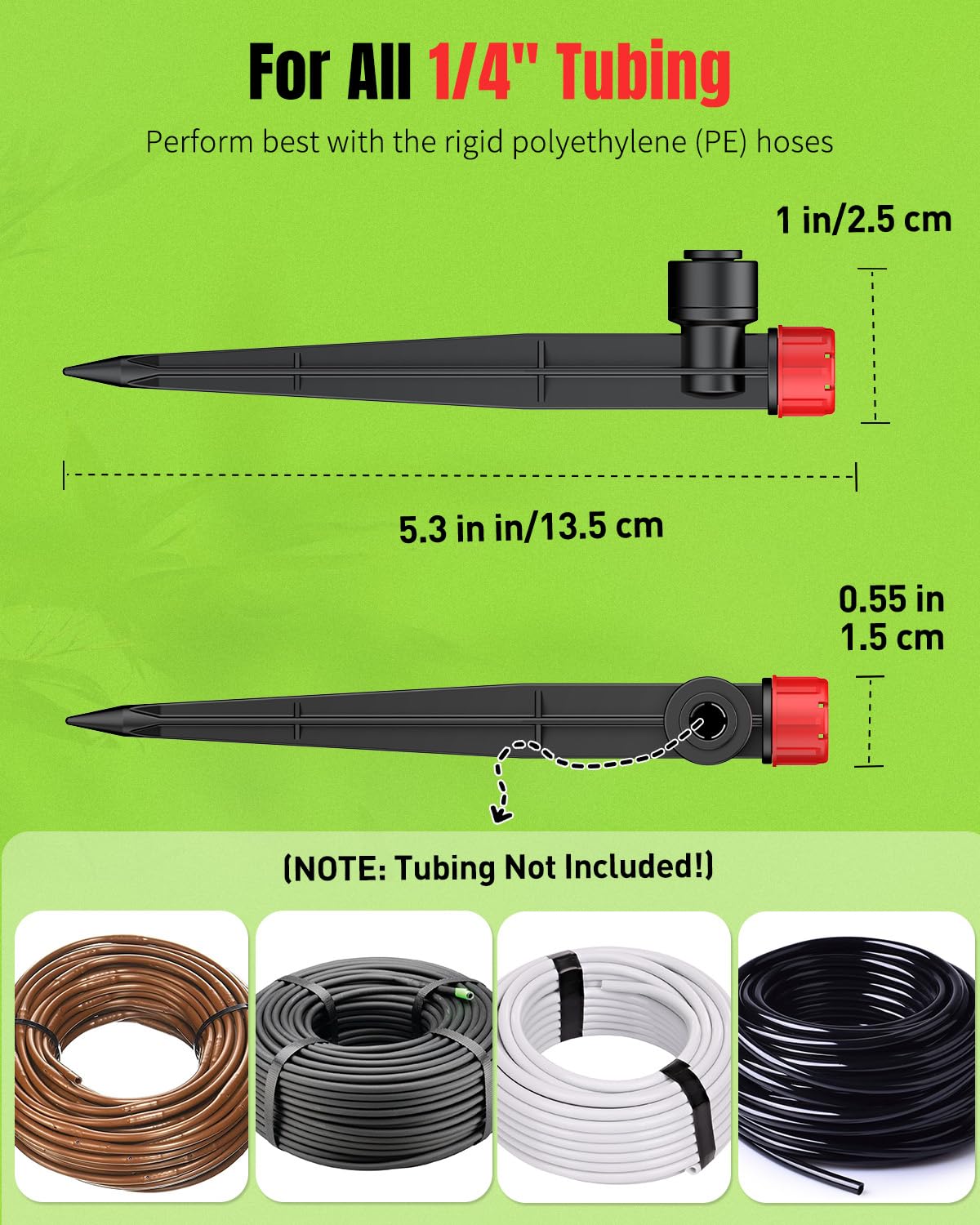 Pawfly 60 Pcs Push-to-Fit Drip Irrigation Emitters for 1/4 Inch Tubing, Drip Emitters Sprinklers with Stake & 8 Holes, Drip Irrigation System Parts with Adjustable Water Flow Irrigation Drippers, Red