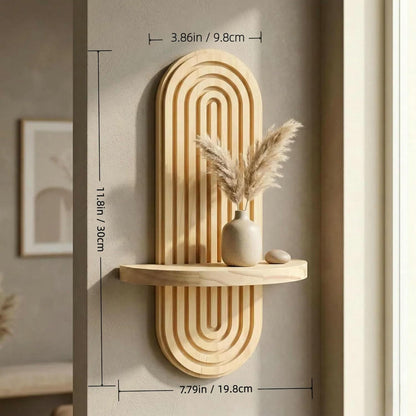 Natural Solid Wood Arched Wall Mount Shelf, Floating Decor Display Shelving for Succulents, Mini Plants, Home Decor & Bathroom Small Ornaments (Natural, 11.8" X 7.8")