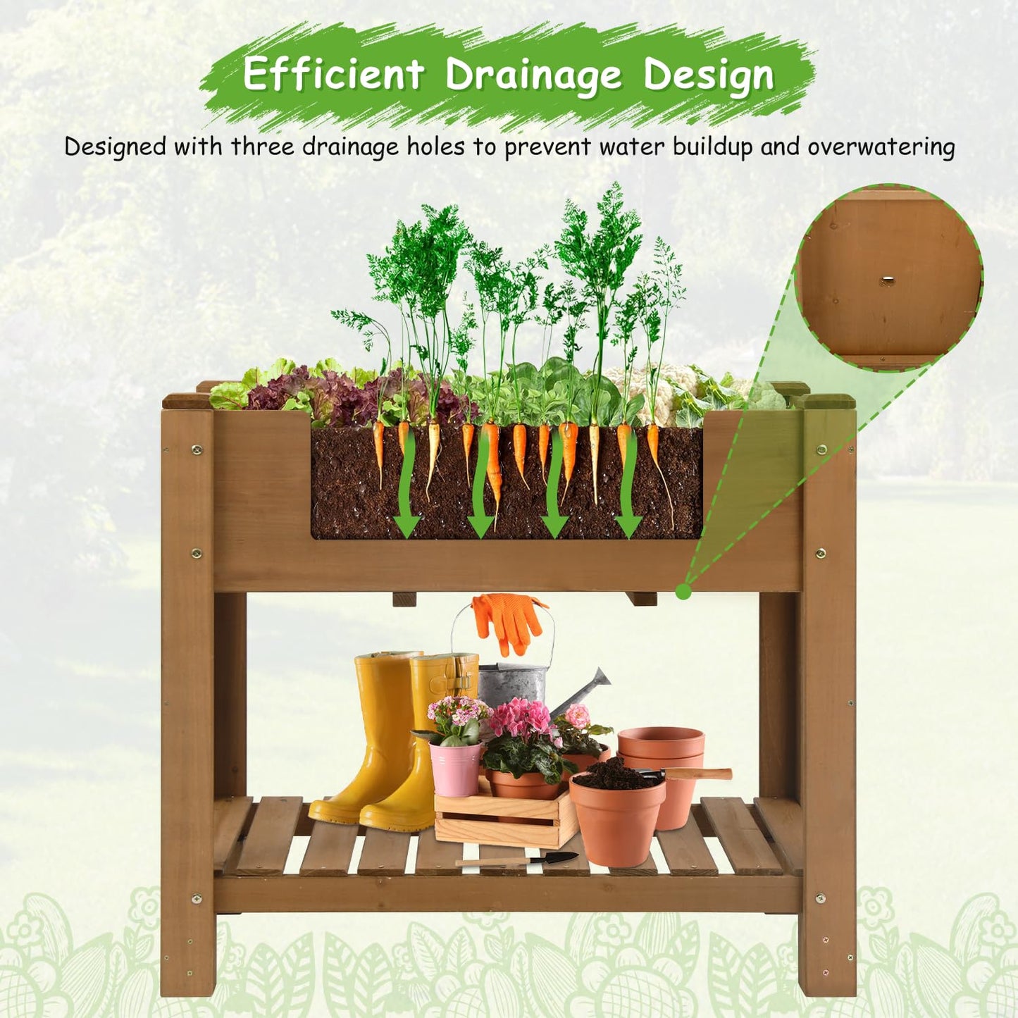 PetsCosset Raised Garden Bed Wooden Elevated Planter Box with Legs, Protective Liner Reinforced for Vegetables Herbs Flowers for Outdoor Patio Backyard Balcony Gardening (33.46 X 17.9 X 29.72 inches)