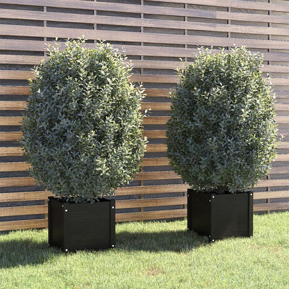 Yisssmeng Matte Black Square Planter Set of 2 Solid Pine Wood 15.7x15.7x15.7 in Outdoor Garden Box with Drainage for Patio Balcony Herb Flower Tomato Plants
