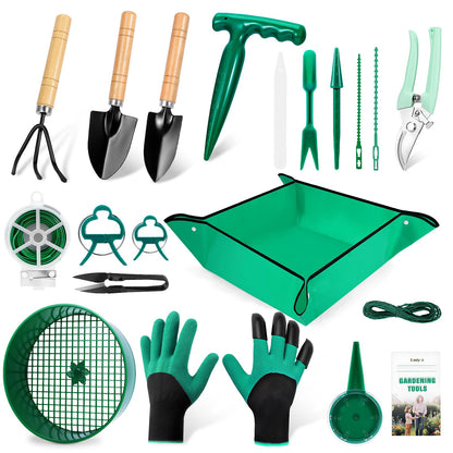 Gardening Tool Set, 18PCS Indoor Plant Tools for Succulents, Bonsai & Herbs, Mini Garden Tools with Repotting Mat for Indoor Plants, Soil Scoop, Pruner, Gloves, Plant Ties & Labels