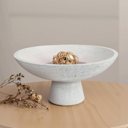 LFLKPY Large Decorative Fruit Bowl - Modern Handcrafted Resin Pedestal Bowl for Kitchen Counter, Entryway Key Holder & Table Centerpiece, Off-White Travertine Stone Bowl