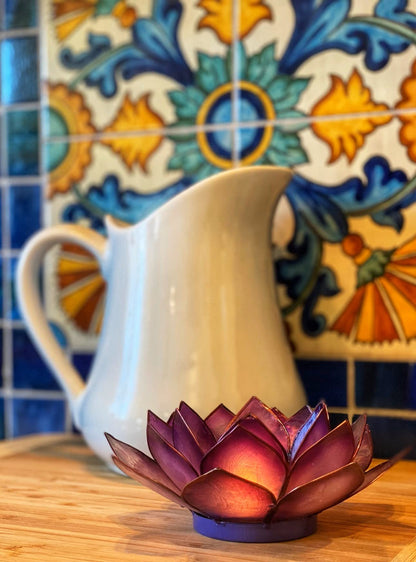 Om Gallery Capiz Shell Lotus Flower Decor Tealight Candle Holder for Serene Ambiance -Decorative Candle Holders for Meditation and Relaxation, Passion