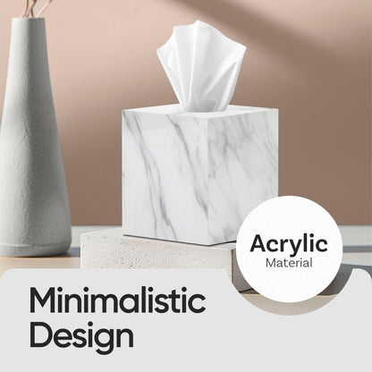 Tissue Box Cover Holder Square Marble Tissue Box Holder Bathroom Vanity Nightstand Bedroom Livingroom Decorative Decor Toilet Organizer Tissues (Marble, Square)