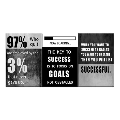 QYHART Motivational Poster Success Inspirational Wall Art Canvas Paintings 3 Piece Picture Artwork Living Room Prints Wall Decor Decoration Wooden Framed Ready to Hang [72''Wx 36''H]