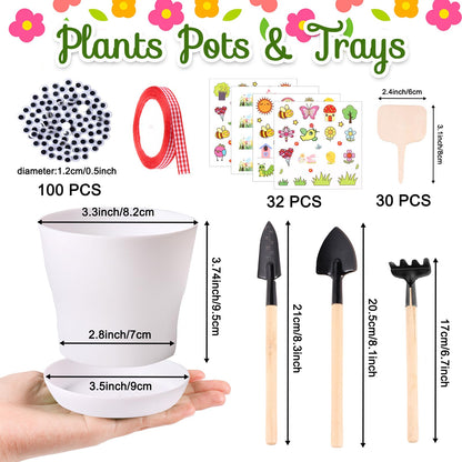 Aweyka 30 Pack Garden Plastic Pot Craft Kit DIY Flower Plant Crafts Nursery Pots with Stickers Flower Planting Growing Kit for Spring Summer Home Classroom School Creative DIY Art Project Activities