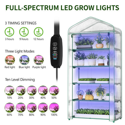 SUNYRISY Indoor Greenhouse with Grow Lights, 5 Tier Mini Small Greenhouse Kit with Zippered PVC Tent Cover for Indoor Garden Seed Starting Tray, 36W Full Spectrum with Timer