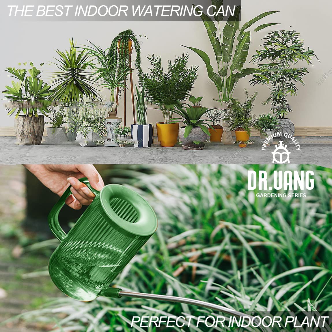 Small Watering Can Indoor Plants with Long Spout (1L, Green)