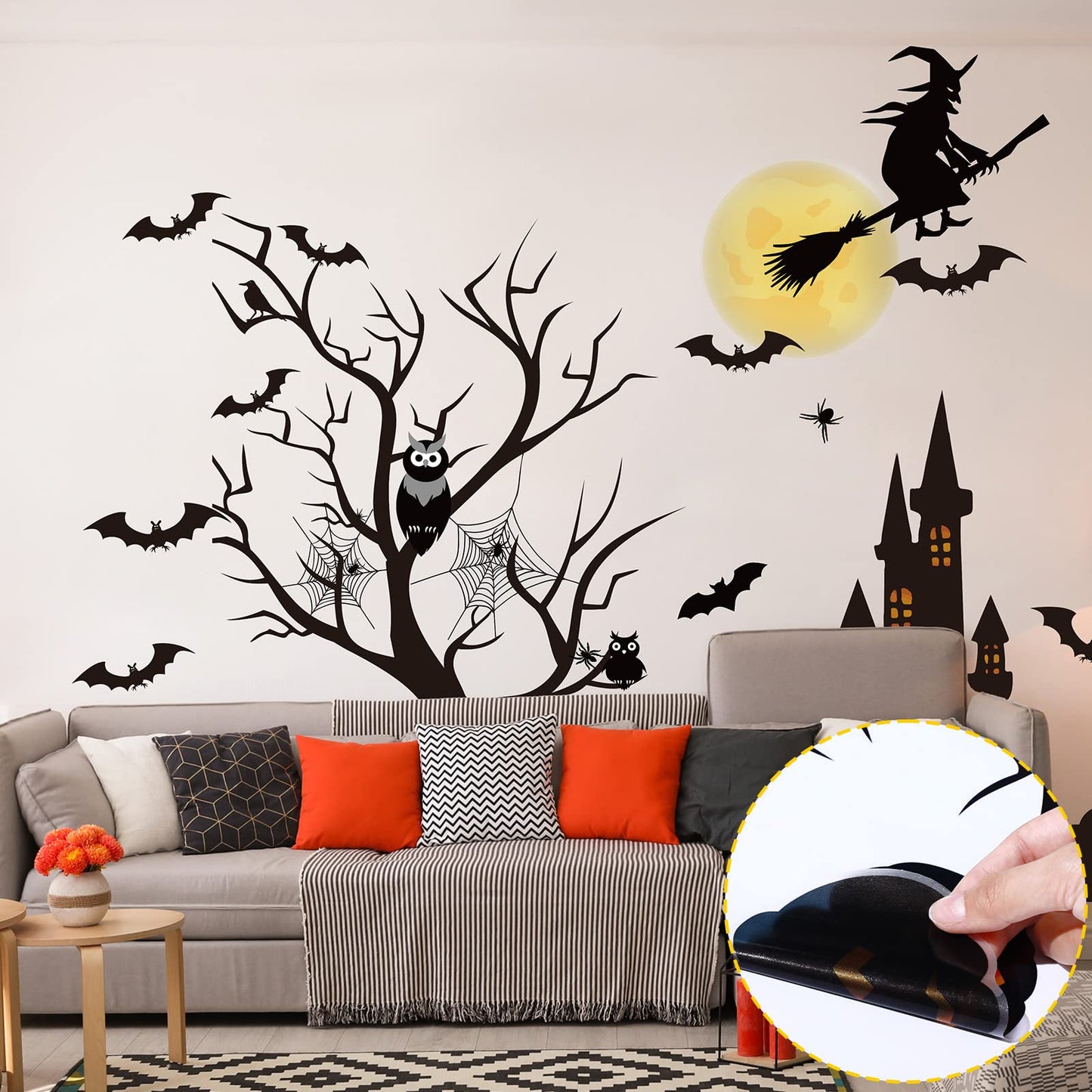TaoBary 4 Sheet Halloween Window Decals Clings Decor Window Stickers Double Side Clings Decals for Party Decoration with Bat, Witch, Spider, Pumpkin for Halloween Spooky Holiday Fall Party Home Decor