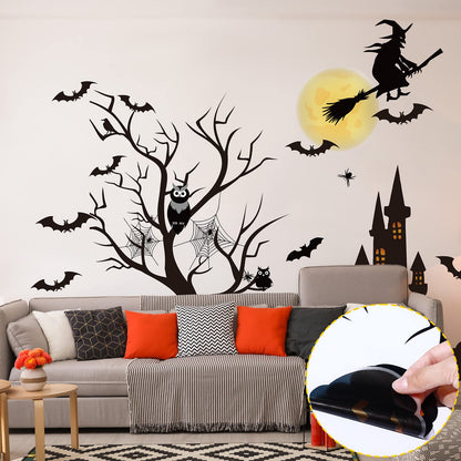 TaoBary 4 Sheet Halloween Window Decals Clings Decor Window Stickers Double Side Clings Decals for Party Decoration with Bat, Witch, Spider, Pumpkin for Halloween Spooky Holiday Fall Party Home Decor