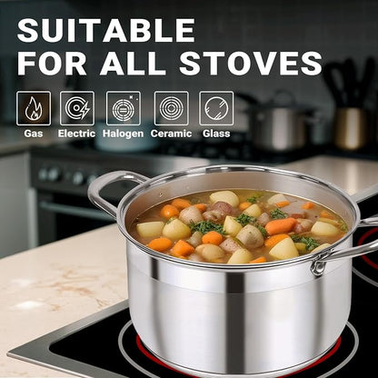 Kirecoo Stainless Steel Stock Pot - 12 Quart Heavy Duty Stock Cooking Pot with Visible Lid for Pasta, Soup, Spaghetti, Nonstick Thick Bottom Big Stockpot, Cookware for Canning, Boiling, Simmer