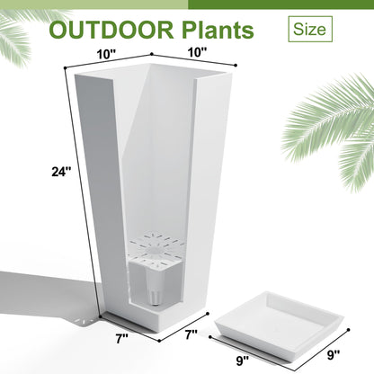 YESUNEED 24" Tall Planters for Outdoor Plants, Set of 2 Large Outdoor Planters for Front Porch Decor with Drainage Hole, Tall Planter(White)
