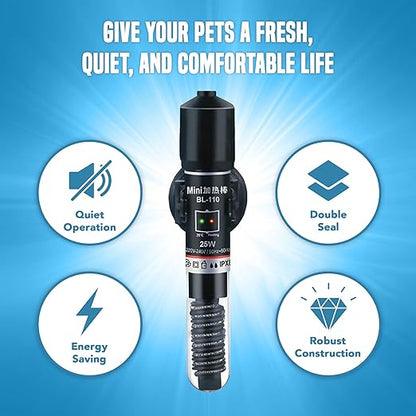 JOR Submersible Betta Heater with Sticker Thermometer for Aquarium & Frog Terrarium, Homebrewing, Aquaponics & Seed Germination (25 Watts)