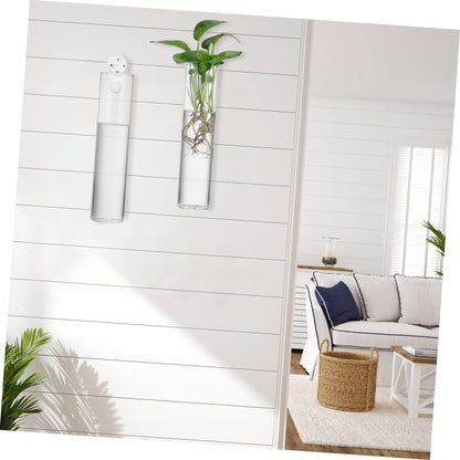 Zerodeko 2pcs Clear Glass Cylinder Wall Vases Sleek Hanging Glass Planters for Hydroponic Terrarium Plants Transparent Wall Mounted Floral Holders with Streamlined Design for Home and
