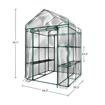 Greenhouse - Walk in Greenhouse with 8 Sturdy Shelves and PVC Cover for Indoor or Outdoor Use - 56 x 56 x 76-Inch Green House by Pure Garden
