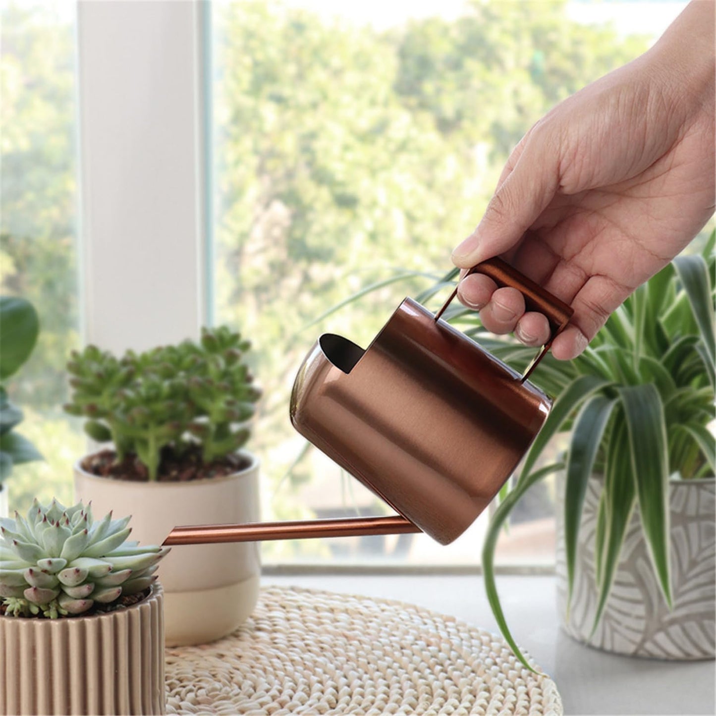 Watering Can for Indoor Plants, Small Watering Cans Sprinkling Pot for Greenhouse Garden Flower Plants, Stainless Steel Long Spout Water Can for Outdoor Watering Plants, 300ML/0.08 Gallon (Copper)