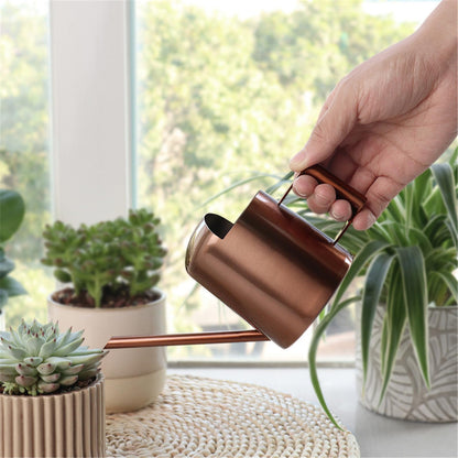 Watering Can for Indoor Plants, Small Watering Cans Sprinkling Pot for Greenhouse Garden Flower Plants, Stainless Steel Long Spout Water Can for Outdoor Watering Plants, 300ML/0.08 Gallon (Copper)