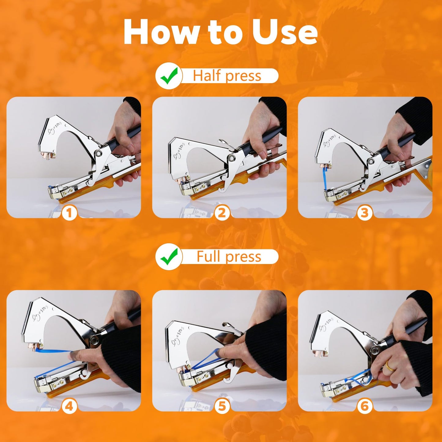 Plant Tying Machine with 20 Tapes & Staples Quick Vine Support Tool for Tomatoes Peppers Grapes Ergonomic Gardening & Farming Tool for Gardeners Farmers Includes Spare Parts & Repair Kit