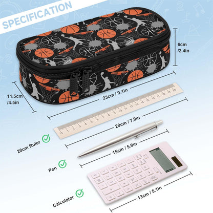 Basketball Large Pencil Case Big Capacity Pencil Pouch for Boys Girls Teen Women Men Adult, Portable Kids Pencil Bag with Zipper, Stationery Storage Pen Bag for School Supplies Office Organizer