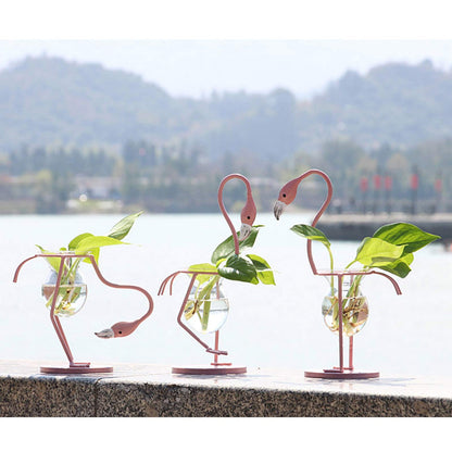 Pink Flamingo Hydroponics Planter Bulb, Propagation Planter for Home Office Desk Decor (Pink, Upright)