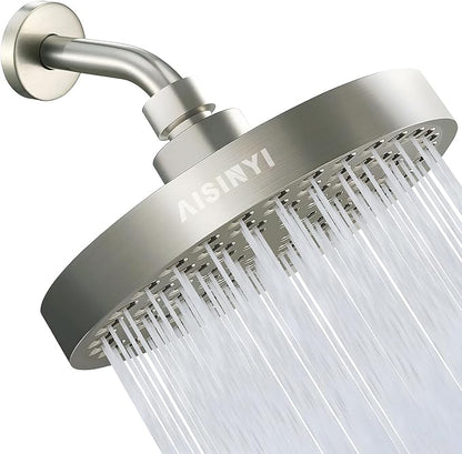 High Pressure Rainfall Shower Head, 6 Inches Showerhead with Perfect Adjustable Replacement, Removable Restrictor, Easy Installation for Your Bathroom Shower Heads(Brushed Nickel + Shower Arm)