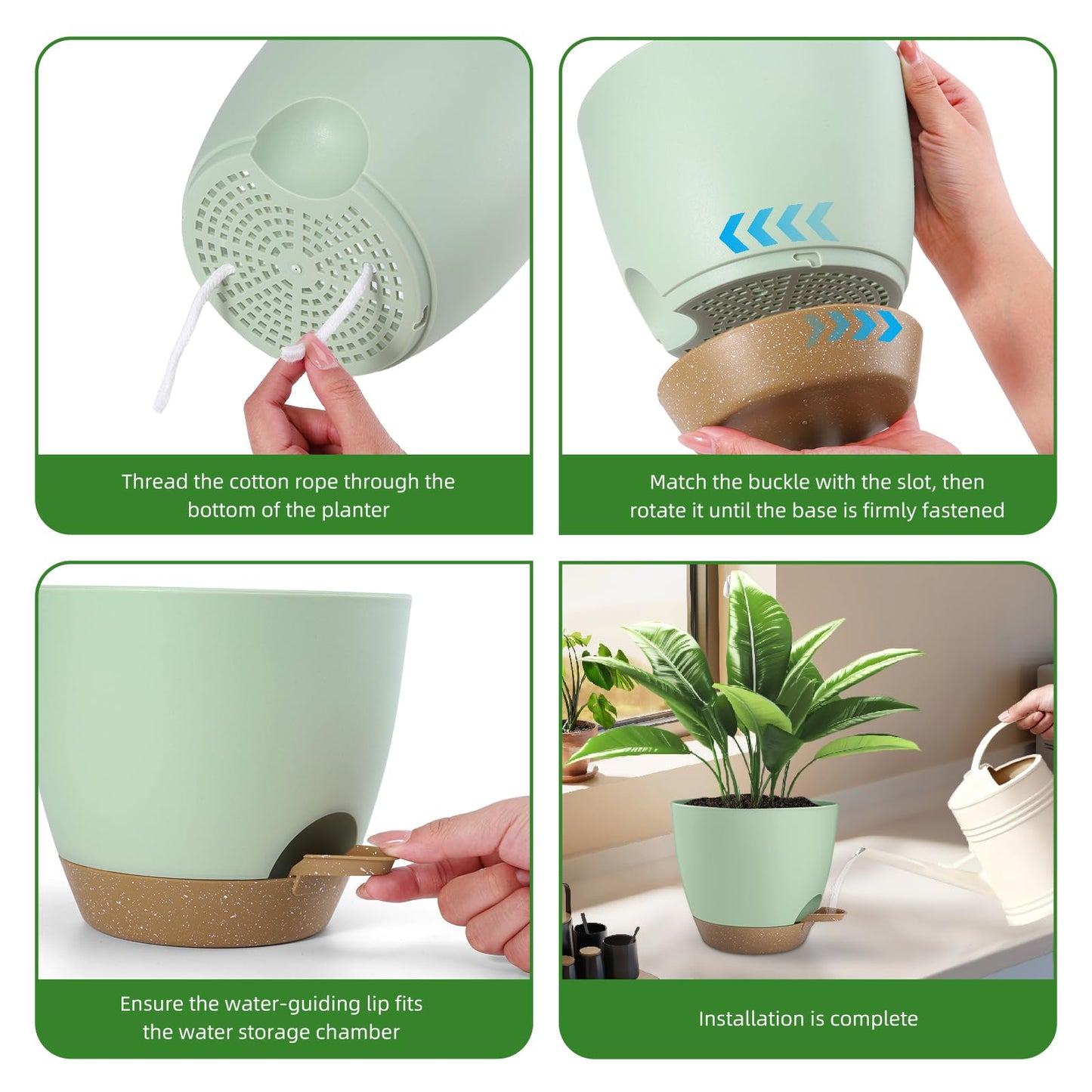 Hylitong Plant Pots 8/7.5/7/6.5/6 Inch Self Watering Pots,5 Pack Planters with Drainage Holes and Saucers,Plastic Flower Pots,Nursery Planters for Indoor Outdoor Plants (Green)